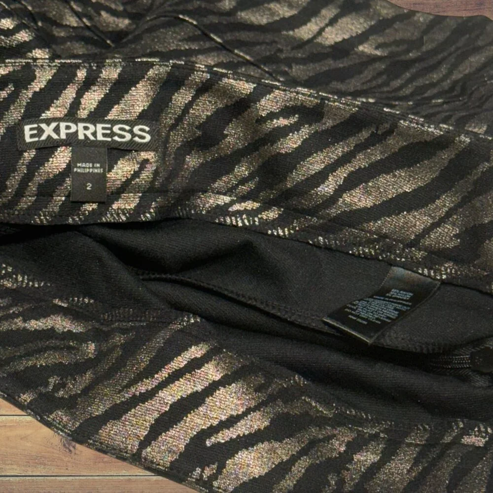 Express Metallic Zebra Print Black & Gold Mini Skirt Size 2